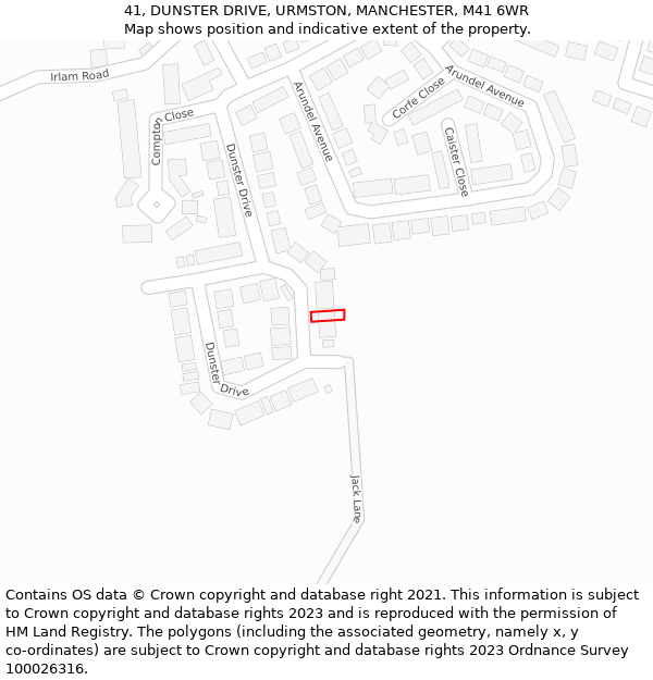 41, DUNSTER DRIVE, URMSTON, MANCHESTER, M41 6WR: Location map and indicative extent of plot