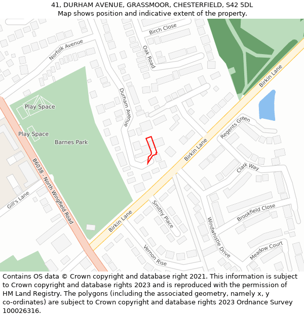 41, DURHAM AVENUE, GRASSMOOR, CHESTERFIELD, S42 5DL: Location map and indicative extent of plot