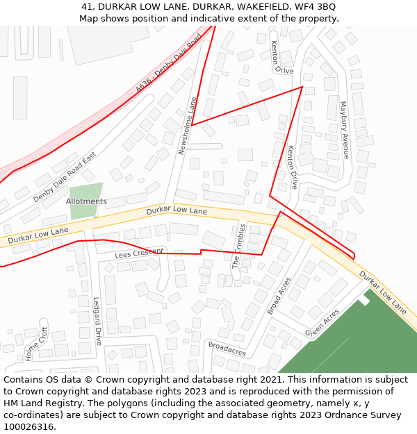 41, DURKAR LOW LANE, DURKAR, WAKEFIELD, WF4 3BQ: Location map and indicative extent of plot