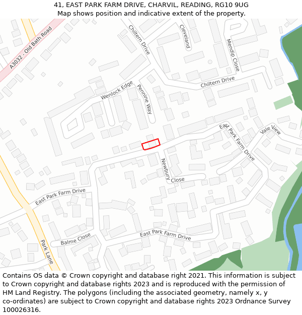 41, EAST PARK FARM DRIVE, CHARVIL, READING, RG10 9UG: Location map and indicative extent of plot