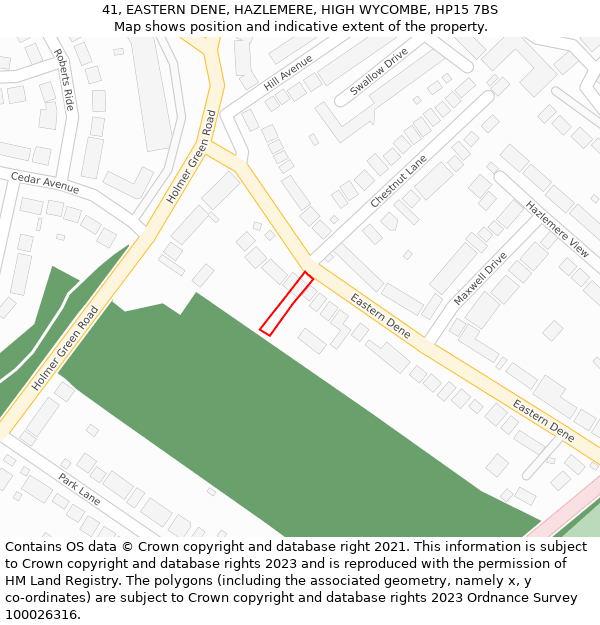 41, EASTERN DENE, HAZLEMERE, HIGH WYCOMBE, HP15 7BS: Location map and indicative extent of plot