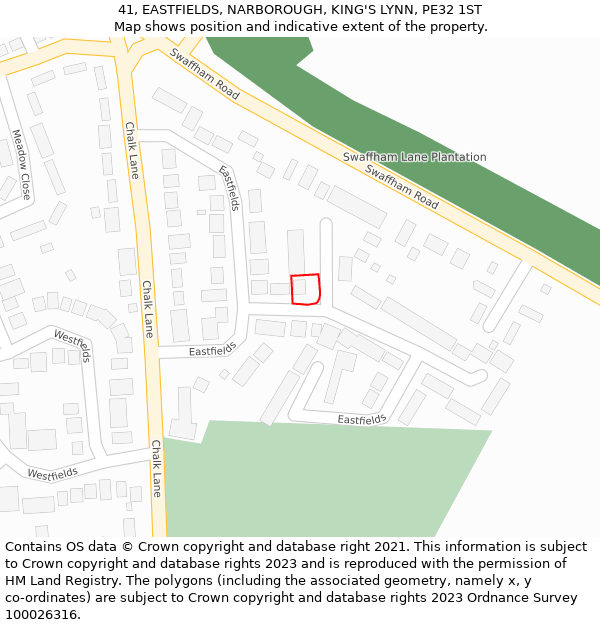 41, EASTFIELDS, NARBOROUGH, KING'S LYNN, PE32 1ST: Location map and indicative extent of plot