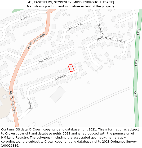 41, EASTFIELDS, STOKESLEY, MIDDLESBROUGH, TS9 5EJ: Location map and indicative extent of plot