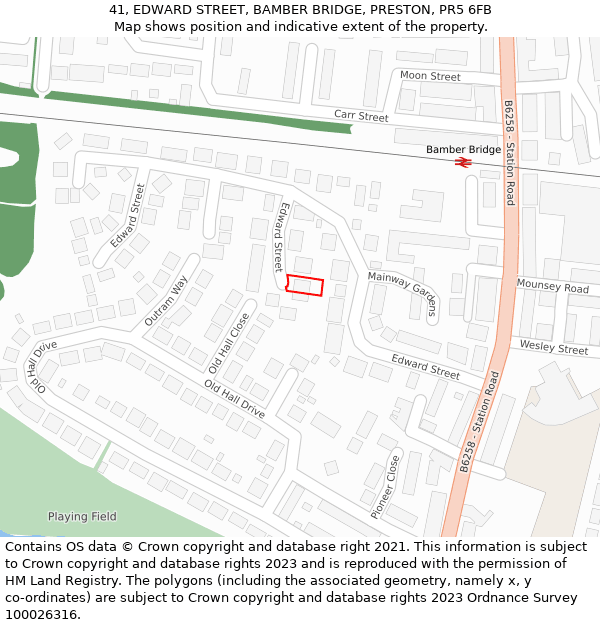 41, EDWARD STREET, BAMBER BRIDGE, PRESTON, PR5 6FB: Location map and indicative extent of plot