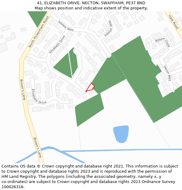 41, ELIZABETH DRIVE, NECTON, SWAFFHAM, PE37 8ND: Location map and indicative extent of plot