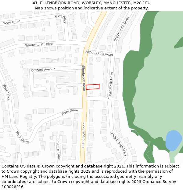 41, ELLENBROOK ROAD, WORSLEY, MANCHESTER, M28 1EU: Location map and indicative extent of plot