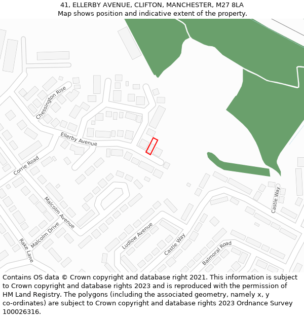 41, ELLERBY AVENUE, CLIFTON, MANCHESTER, M27 8LA: Location map and indicative extent of plot
