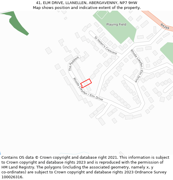 41, ELM DRIVE, LLANELLEN, ABERGAVENNY, NP7 9HW: Location map and indicative extent of plot