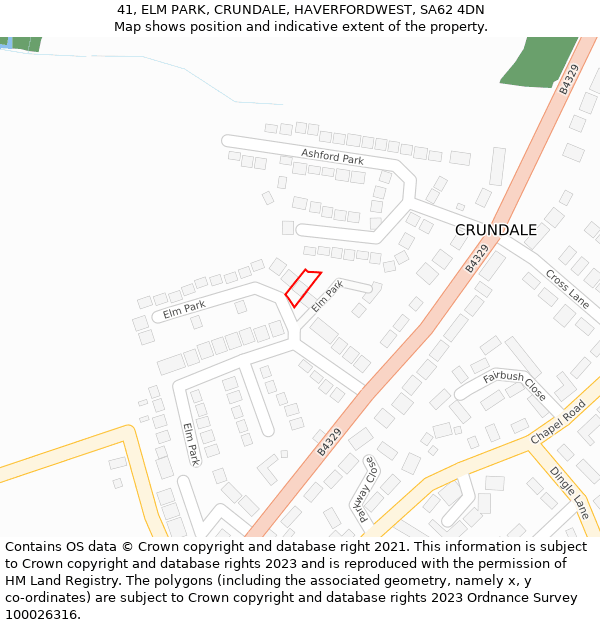 41, ELM PARK, CRUNDALE, HAVERFORDWEST, SA62 4DN: Location map and indicative extent of plot