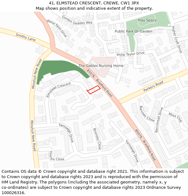 41, ELMSTEAD CRESCENT, CREWE, CW1 3PX: Location map and indicative extent of plot