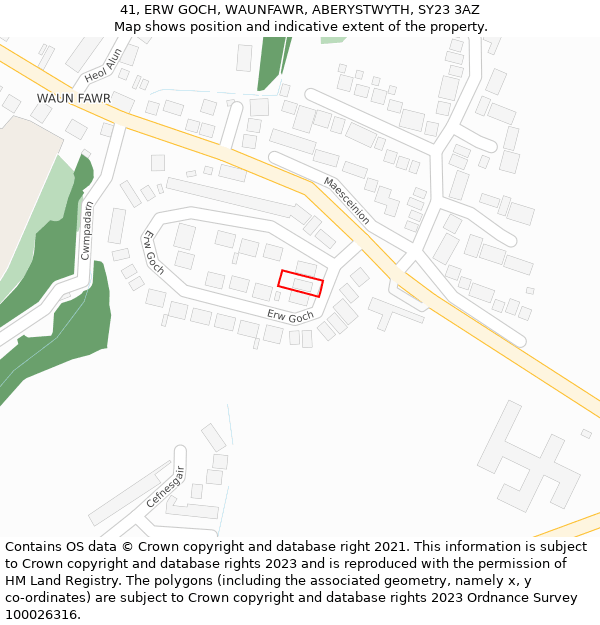 41, ERW GOCH, WAUNFAWR, ABERYSTWYTH, SY23 3AZ: Location map and indicative extent of plot