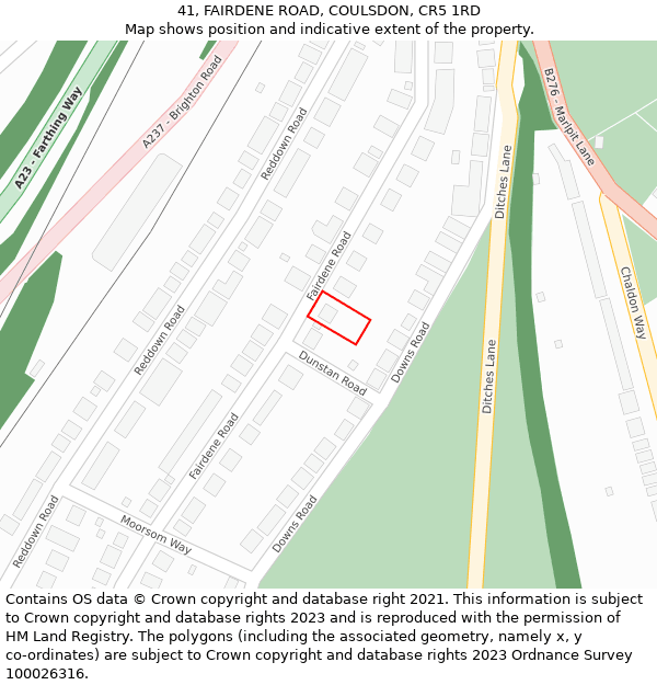 41, FAIRDENE ROAD, COULSDON, CR5 1RD: Location map and indicative extent of plot