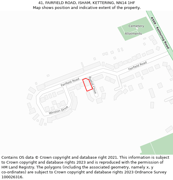 41, FAIRFIELD ROAD, ISHAM, KETTERING, NN14 1HF: Location map and indicative extent of plot
