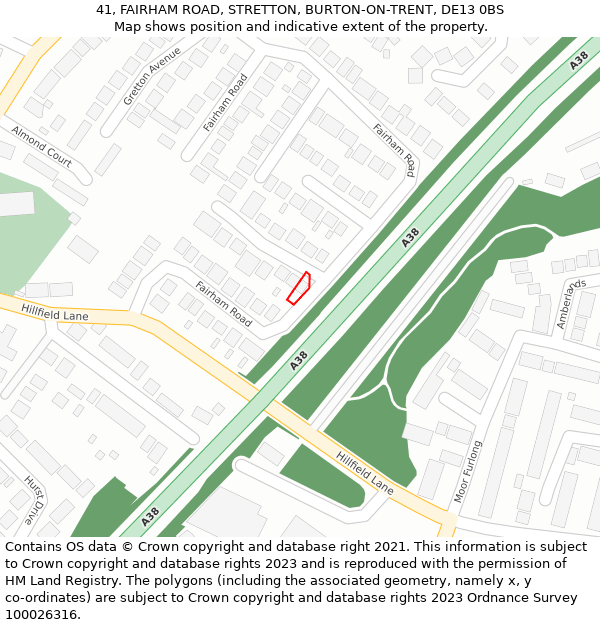 41, FAIRHAM ROAD, STRETTON, BURTON-ON-TRENT, DE13 0BS: Location map and indicative extent of plot