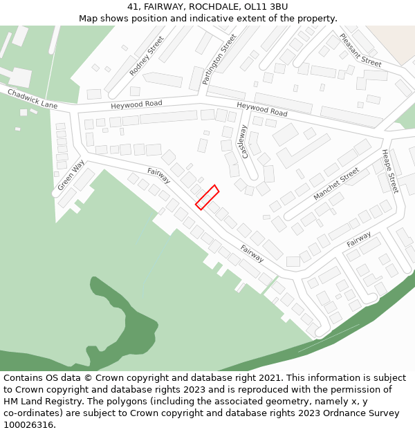 41, FAIRWAY, ROCHDALE, OL11 3BU: Location map and indicative extent of plot