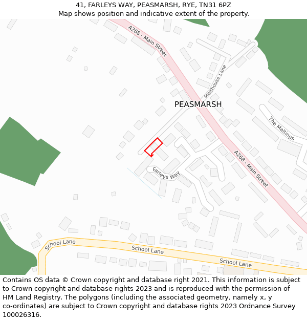 41, FARLEYS WAY, PEASMARSH, RYE, TN31 6PZ: Location map and indicative extent of plot