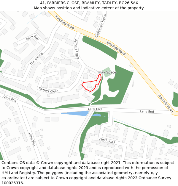 41, FARRIERS CLOSE, BRAMLEY, TADLEY, RG26 5AX: Location map and indicative extent of plot