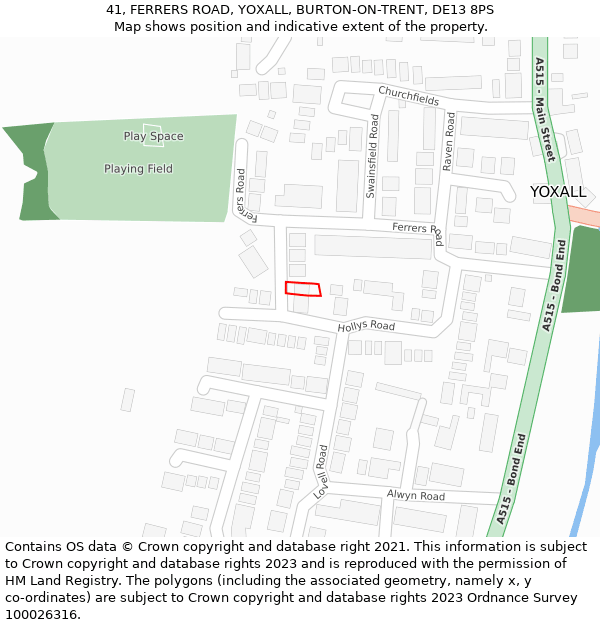 41, FERRERS ROAD, YOXALL, BURTON-ON-TRENT, DE13 8PS: Location map and indicative extent of plot