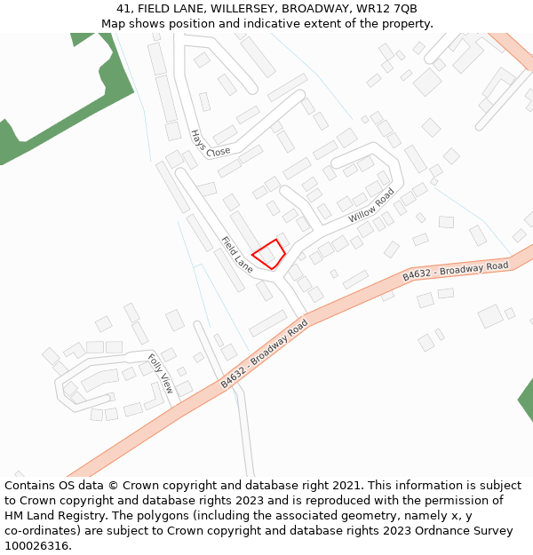 41, FIELD LANE, WILLERSEY, BROADWAY, WR12 7QB: Location map and indicative extent of plot
