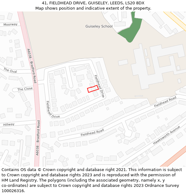41, FIELDHEAD DRIVE, GUISELEY, LEEDS, LS20 8DX: Location map and indicative extent of plot