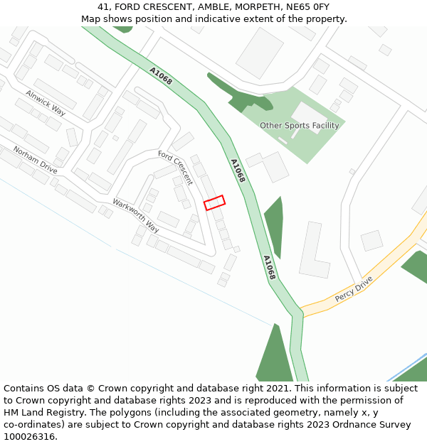 41, FORD CRESCENT, AMBLE, MORPETH, NE65 0FY: Location map and indicative extent of plot