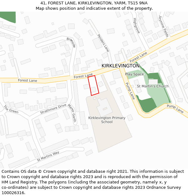 41, FOREST LANE, KIRKLEVINGTON, YARM, TS15 9NA: Location map and indicative extent of plot