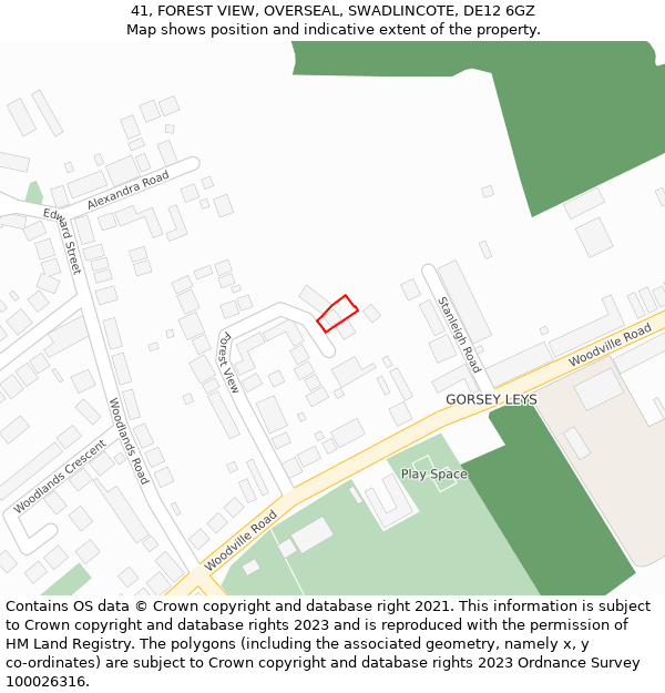 41, FOREST VIEW, OVERSEAL, SWADLINCOTE, DE12 6GZ: Location map and indicative extent of plot