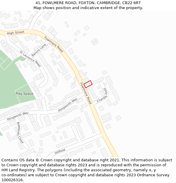 41, FOWLMERE ROAD, FOXTON, CAMBRIDGE, CB22 6RT: Location map and indicative extent of plot