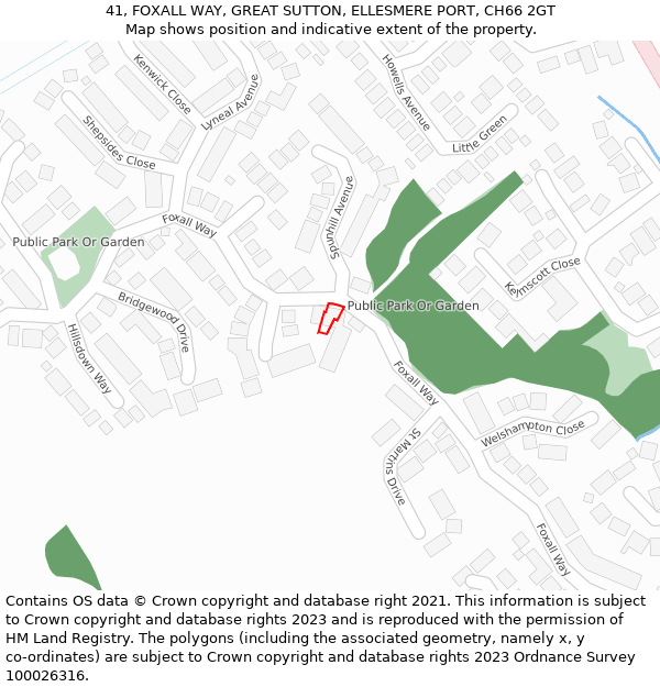 41, FOXALL WAY, GREAT SUTTON, ELLESMERE PORT, CH66 2GT: Location map and indicative extent of plot