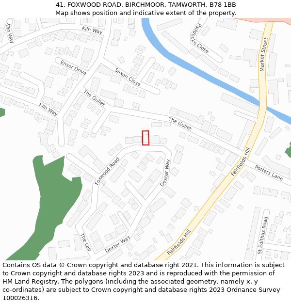 41, FOXWOOD ROAD, BIRCHMOOR, TAMWORTH, B78 1BB: Location map and indicative extent of plot