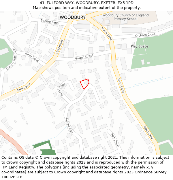 41, FULFORD WAY, WOODBURY, EXETER, EX5 1PD: Location map and indicative extent of plot