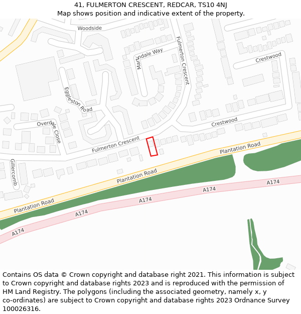 41, FULMERTON CRESCENT, REDCAR, TS10 4NJ: Location map and indicative extent of plot