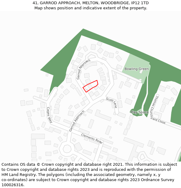 41, GARROD APPROACH, MELTON, WOODBRIDGE, IP12 1TD: Location map and indicative extent of plot