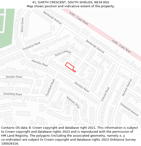 41, GARTH CRESCENT, SOUTH SHIELDS, NE34 6SU: Location map and indicative extent of plot