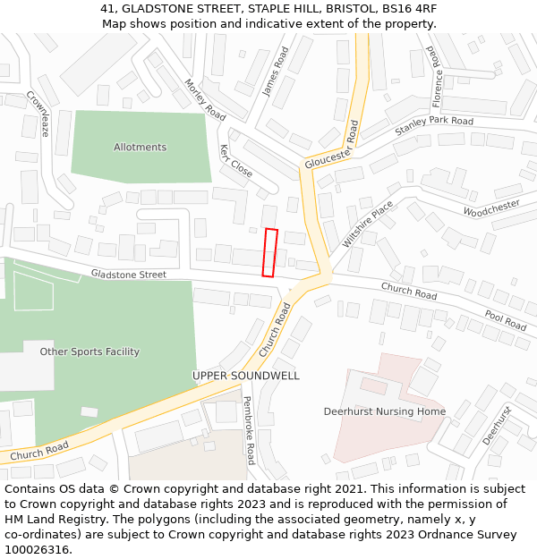 41, GLADSTONE STREET, STAPLE HILL, BRISTOL, BS16 4RF: Location map and indicative extent of plot