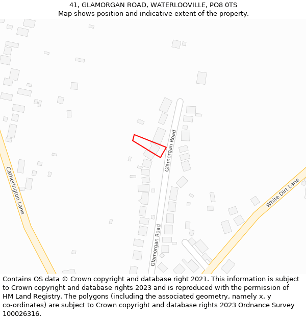 41, GLAMORGAN ROAD, WATERLOOVILLE, PO8 0TS: Location map and indicative extent of plot