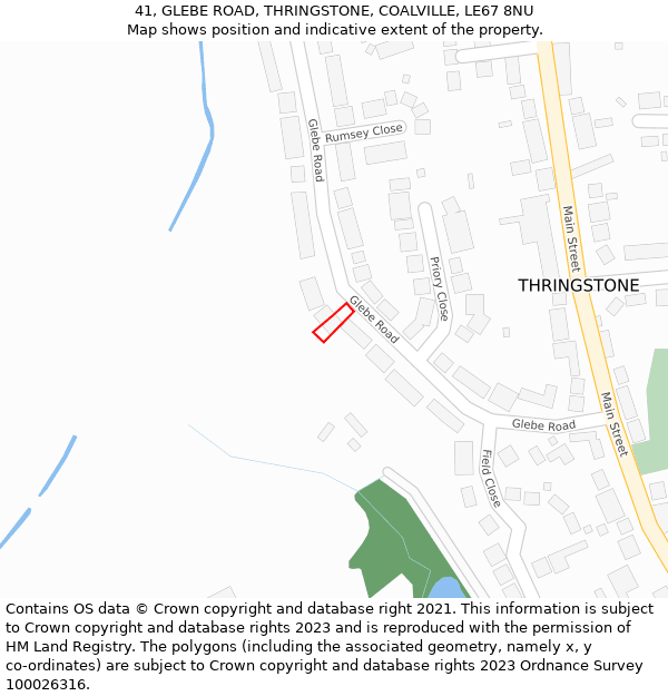 41, GLEBE ROAD, THRINGSTONE, COALVILLE, LE67 8NU: Location map and indicative extent of plot