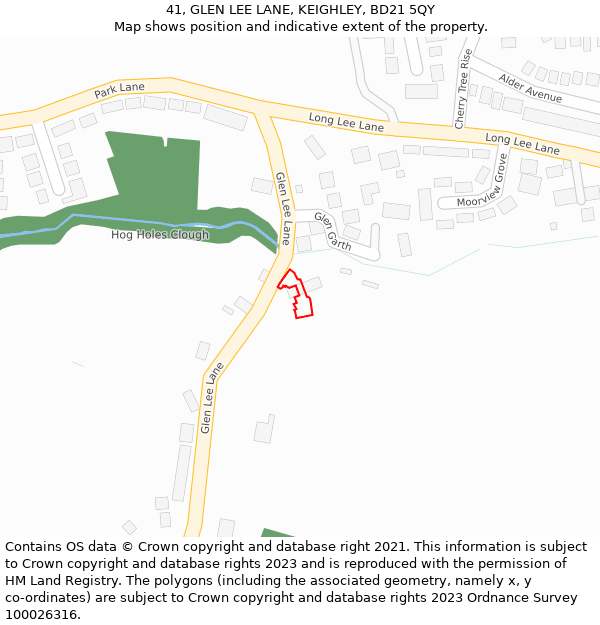 41, GLEN LEE LANE, KEIGHLEY, BD21 5QY: Location map and indicative extent of plot