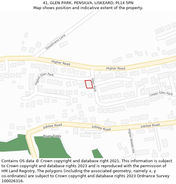 41, GLEN PARK, PENSILVA, LISKEARD, PL14 5PN: Location map and indicative extent of plot