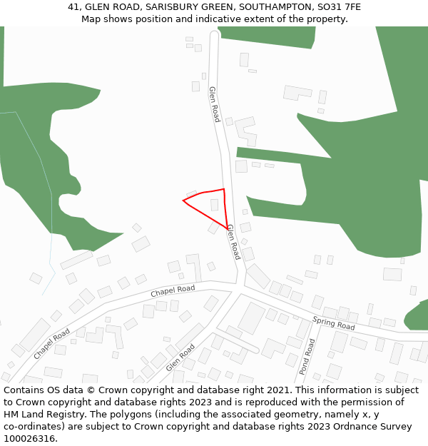41, GLEN ROAD, SARISBURY GREEN, SOUTHAMPTON, SO31 7FE: Location map and indicative extent of plot