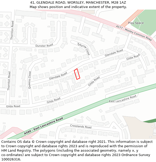 41, GLENDALE ROAD, WORSLEY, MANCHESTER, M28 1AZ: Location map and indicative extent of plot