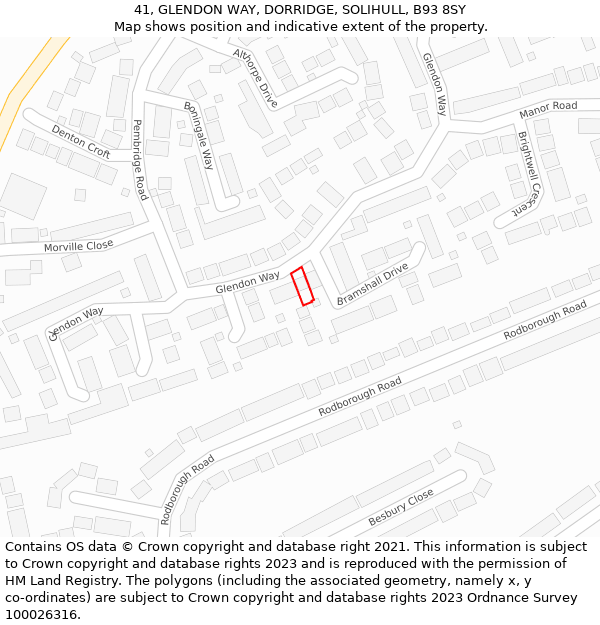 41, GLENDON WAY, DORRIDGE, SOLIHULL, B93 8SY: Location map and indicative extent of plot