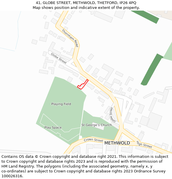 41, GLOBE STREET, METHWOLD, THETFORD, IP26 4PQ: Location map and indicative extent of plot