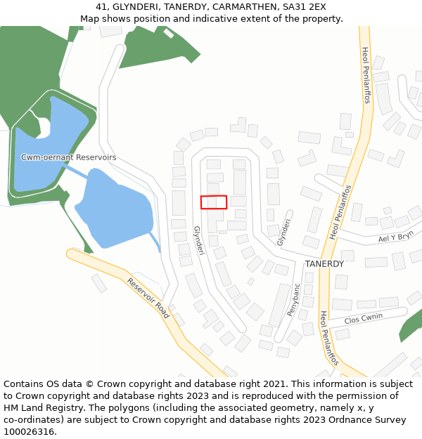 41, GLYNDERI, TANERDY, CARMARTHEN, SA31 2EX: Location map and indicative extent of plot