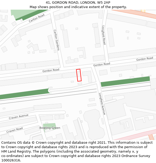 41, GORDON ROAD, LONDON, W5 2AP: Location map and indicative extent of plot