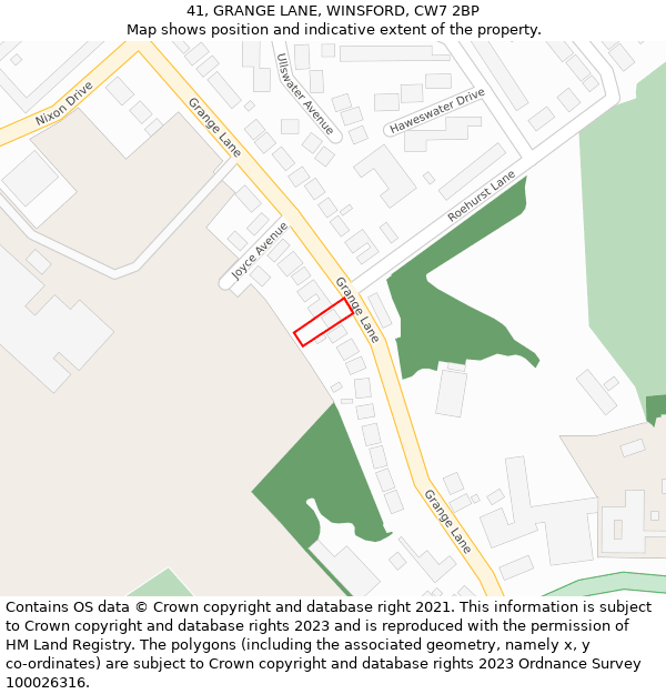 41, GRANGE LANE, WINSFORD, CW7 2BP: Location map and indicative extent of plot