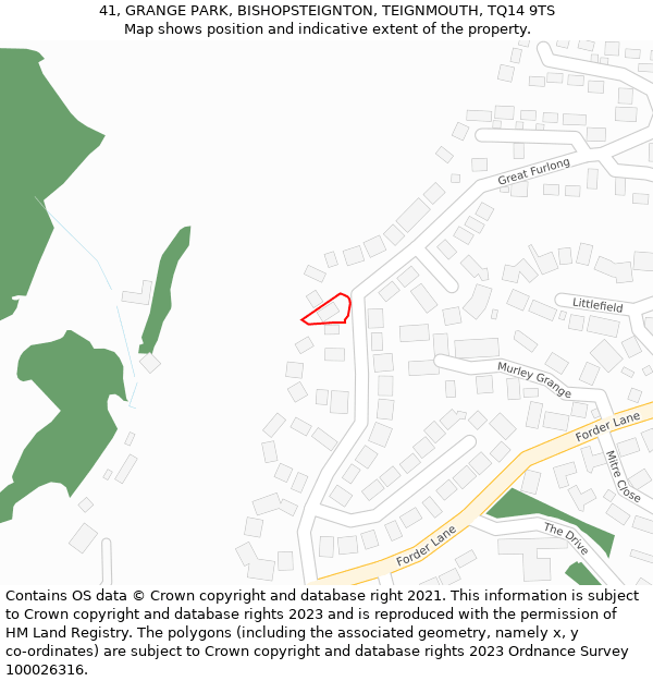 41, GRANGE PARK, BISHOPSTEIGNTON, TEIGNMOUTH, TQ14 9TS: Location map and indicative extent of plot