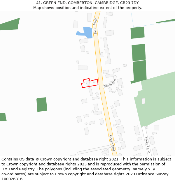 41, GREEN END, COMBERTON, CAMBRIDGE, CB23 7DY: Location map and indicative extent of plot
