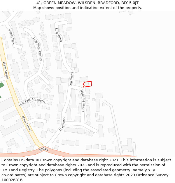 41, GREEN MEADOW, WILSDEN, BRADFORD, BD15 0JT: Location map and indicative extent of plot