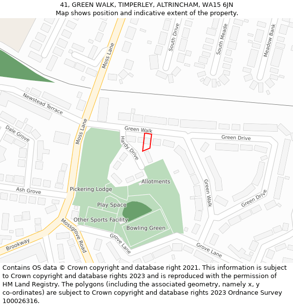 41, GREEN WALK, TIMPERLEY, ALTRINCHAM, WA15 6JN: Location map and indicative extent of plot